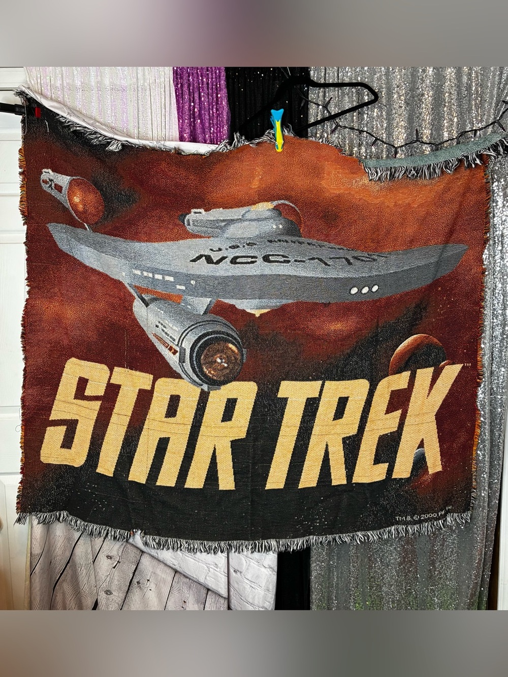 Vintage 2000 Star Trek Collectible NCC-1701 Throw Blanket Fringed Edges Nerdcore